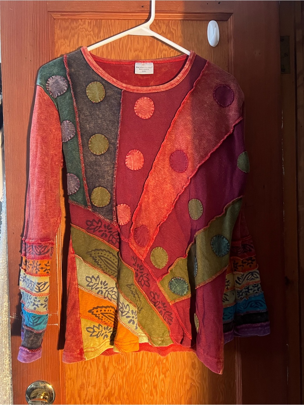 Colorblock Patchwork Long-Sleeve Tee in Multicolor